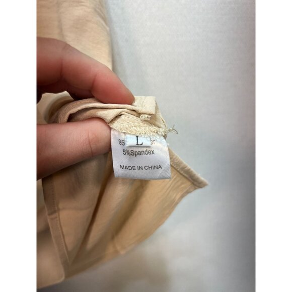 Doublju Women's V Neck Top Ruffled Short Sleeve Stretch Size L Beige Lightweight - Picture 5 of 13